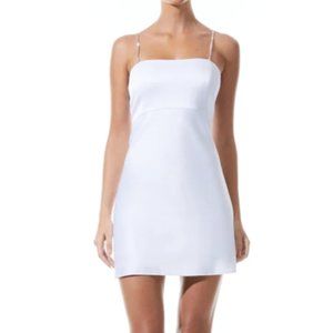 Alice + Olivia Sutton Crystal Strap Mini Dress, White, Size 4